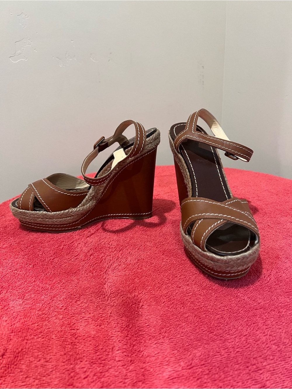 Christian Louboutin Brown Leather Espadrille Wedge Sandals